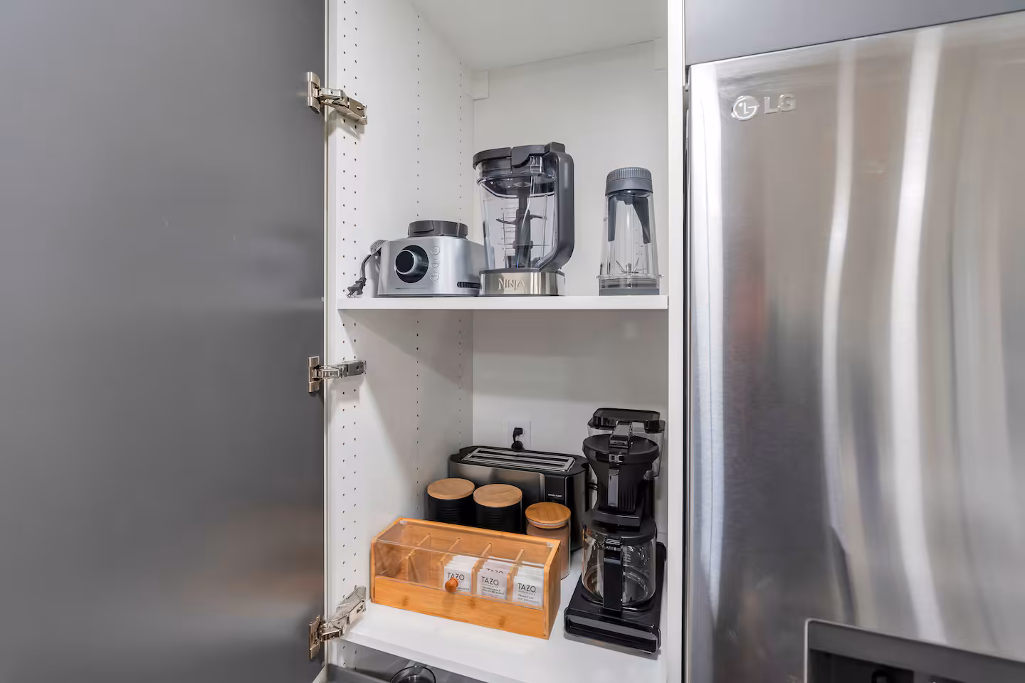 Coffee station and snacks with pantry storage